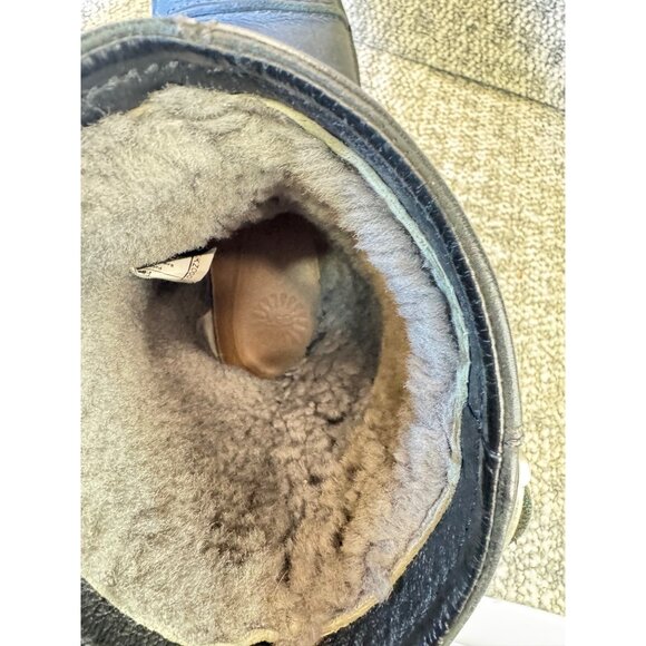 Vintage UGG Australia Black Leather Shearling-Lined Ankle Boots Men's Size 7 Wi - Picture 9 of 16